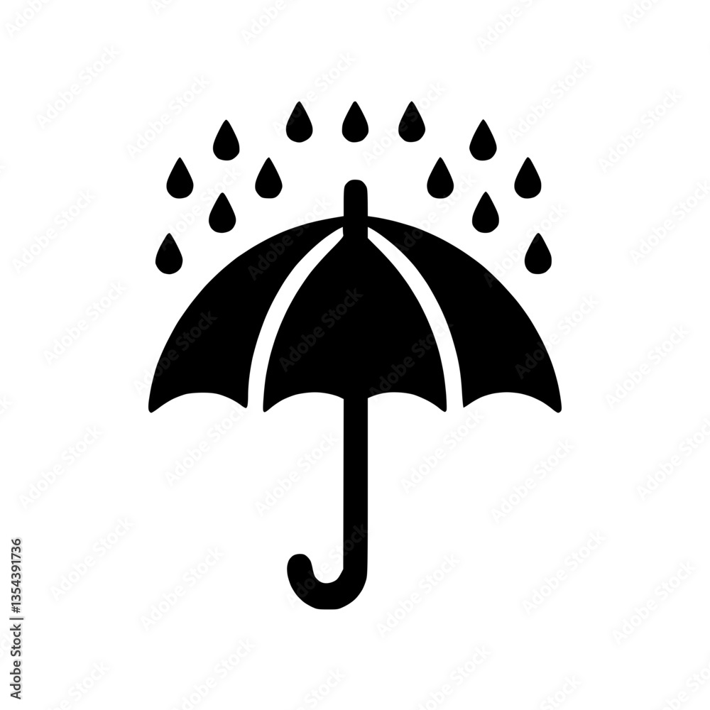 umbrella icon with raindrops in black silhouette style  