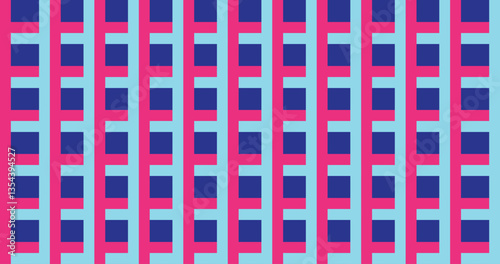 Colorful Abstract Geometric Pattern with Repeating Blue, Pink, and Cyan Shapes
