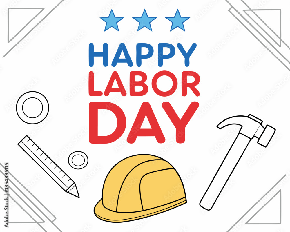 Fototapeta premium Happy Labor Day with Hard Hat and Construction Tools Illustration.