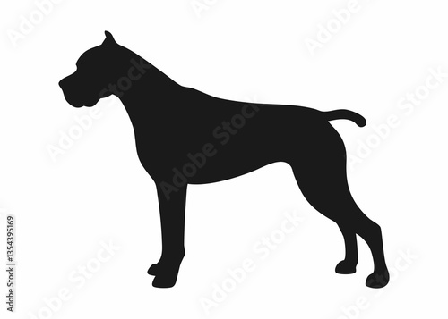A simple, clean silhouette of a dog, likely a Cane Corso, presented against a pure white background.