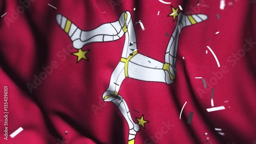 Isle Of Man flag waving confetti independence day 4k background