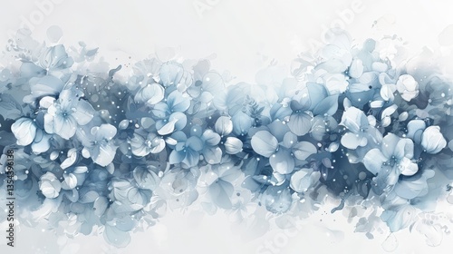 Delicate Blue Flowers Background, Abstract Floral Design, Soft Watercolor Style
