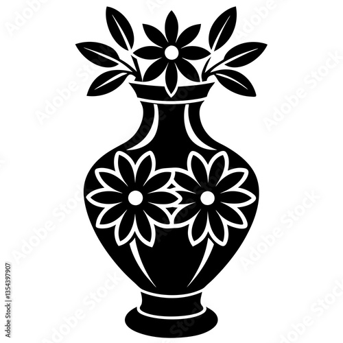 vintage flower vase silhouette vector icon white background