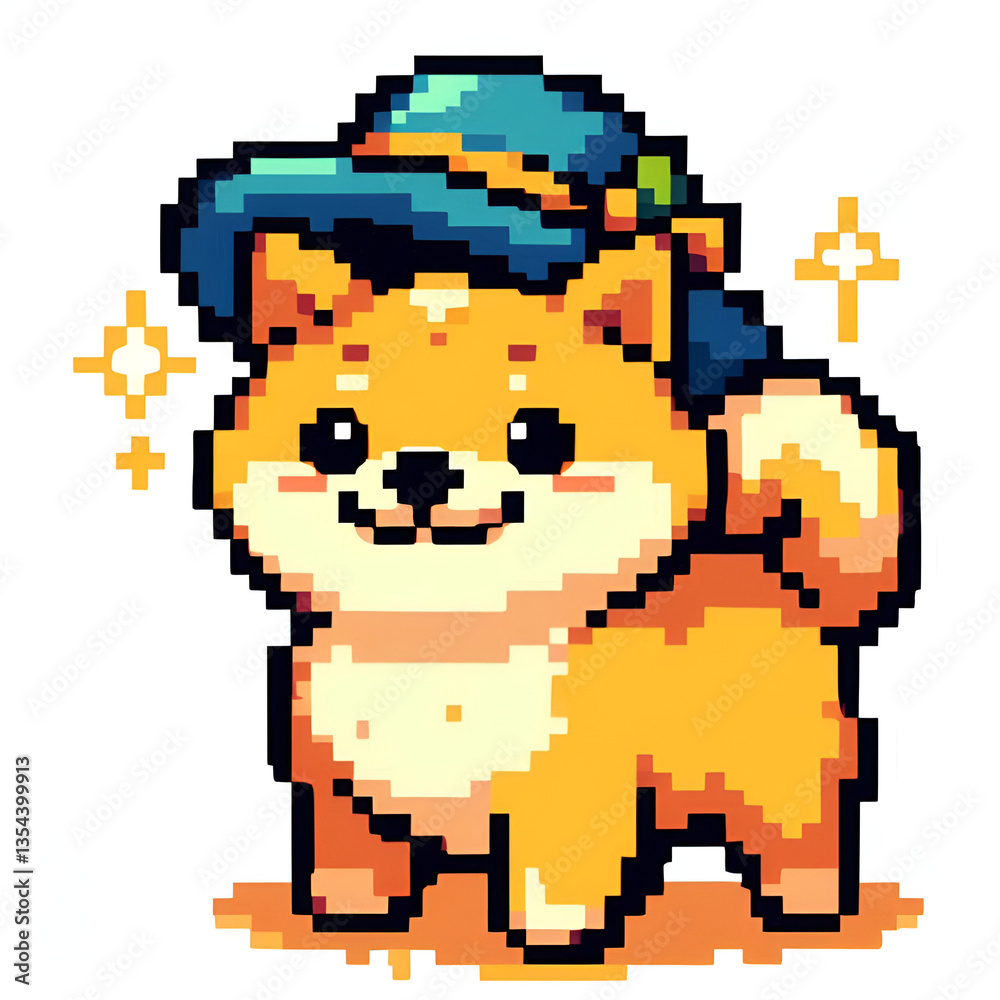 Fototapeta premium Shiba inu in pixel art illustration 