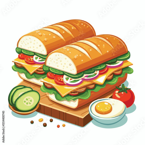 bread, baguette, meal, meat, fresh, food, background, cucumber, carrot, lunch, cuisine, coriander, sandwich, asian, traditional, vietnamese, pork, vietnam, sliced, closeup, cilantro, vegetable, street
