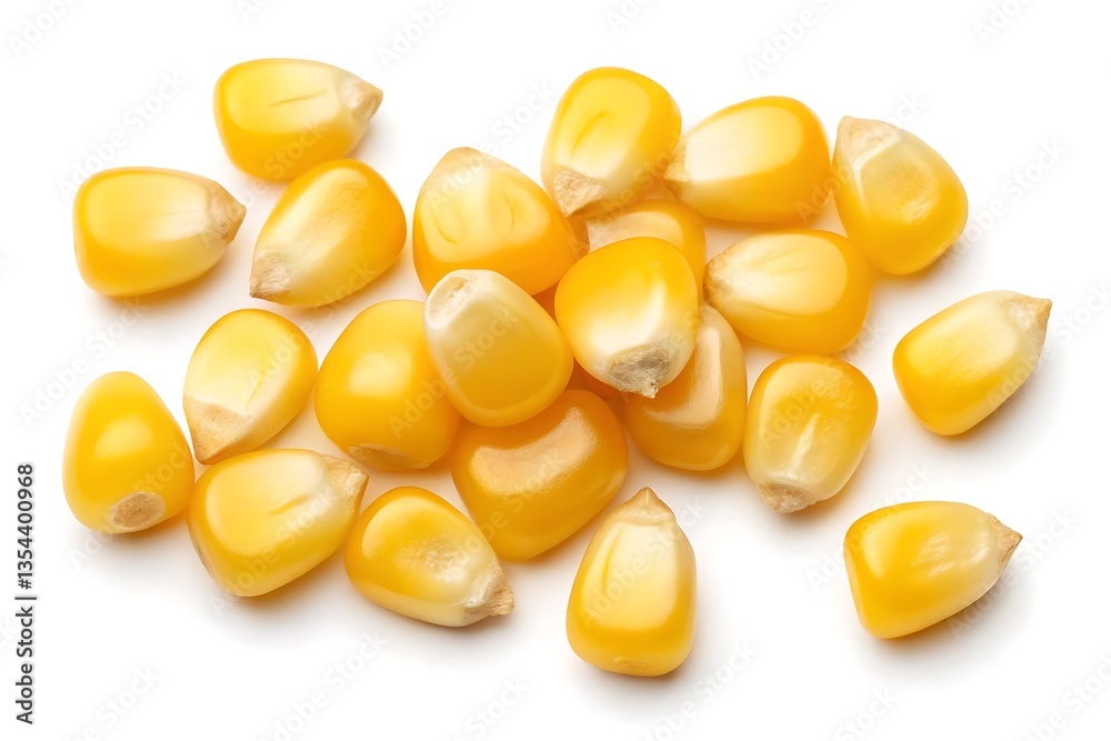 Corn kernels isolated on white background - close-up of yellow corn seeds Corn kernels isolated on white background - close-up of yellow corn seeds