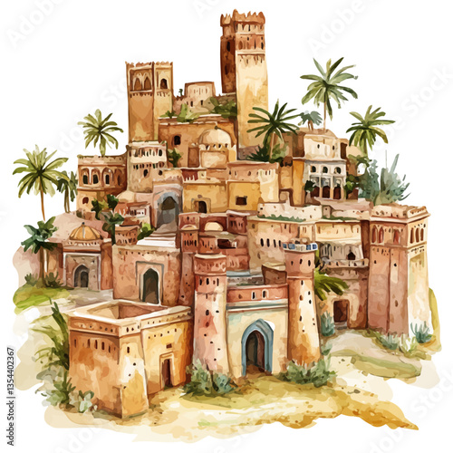 Berber Kingdoms, watercolor illustration, isolated on a white background.