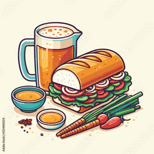 bread, baguette, meal, meat, fresh, food, background, cucumber, carrot, lunch, cuisine, coriander, sandwich, asian, traditional, vietnamese, pork, vietnam, sliced, closeup, cilantro, vegetable, street