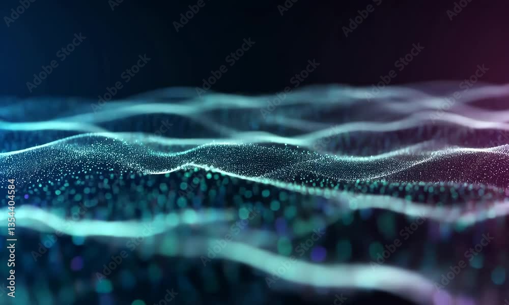 Abstract Digital Waveform With Blue And Purple Particle Lighting Against Dark Background Abstract Digital Waveform With Blue And Purple Particle Lighting Against Dark Background
