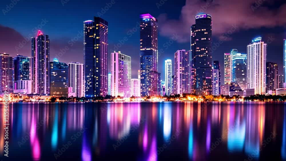 custom made wallpaper toronto digitalBright City Skyline Reflection at Night Time