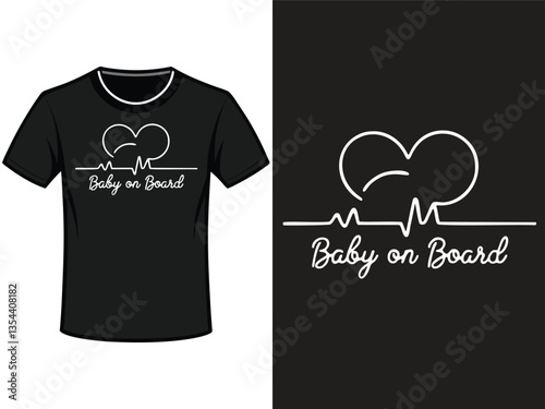 A black t-shirt design showcasing a simple yet impactful "Baby On Board" graphic