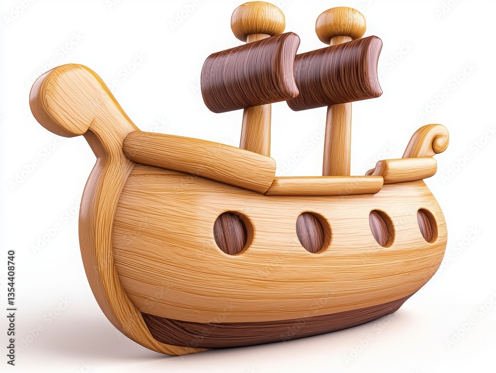 Wooden Toy Ship with Two Masts and Smooth Curved Shape Wooden Toy Ship with Two Masts and Smooth Curved Shape