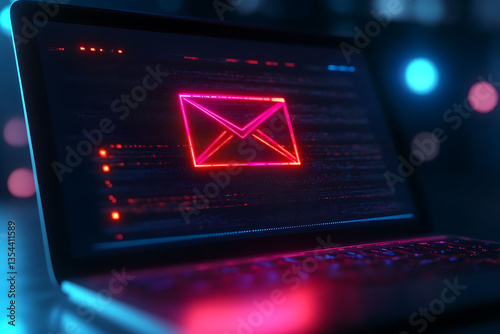 Email attachment warning message on a laptop screen, highlighting cyber security concerns. 
