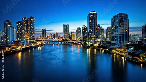 Wallpaper Mural City Skyline Reflection Over Calm River at Night Torontodigital.ca