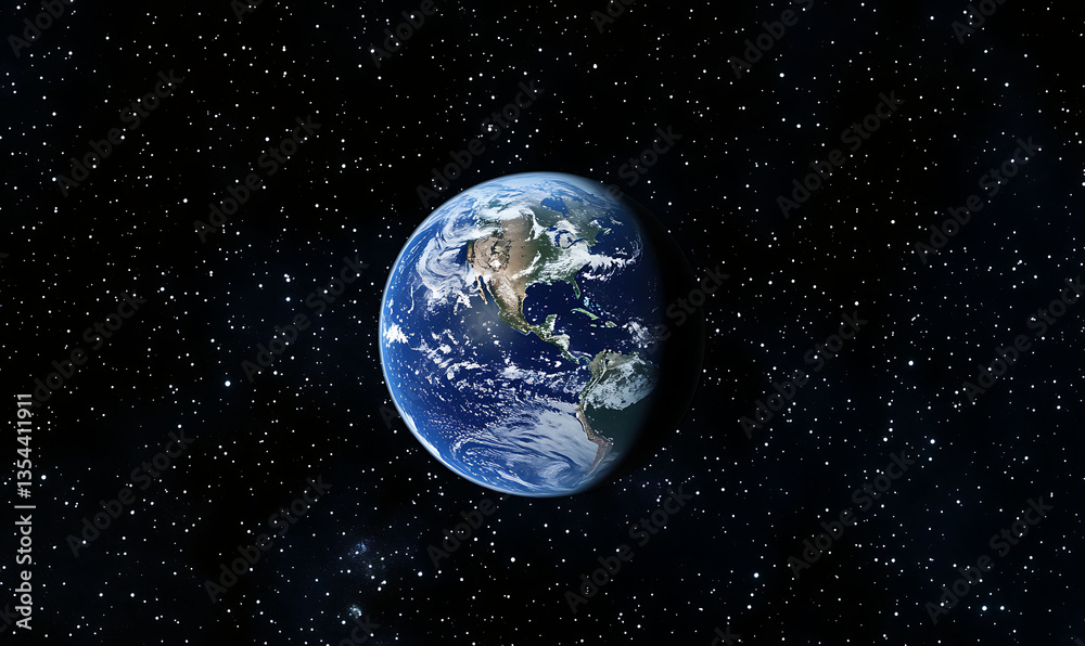 Obraz premium Earth from Space, Visible Clouds, Starry Night Background. Possible use Educational, scientific, or inspirational display 