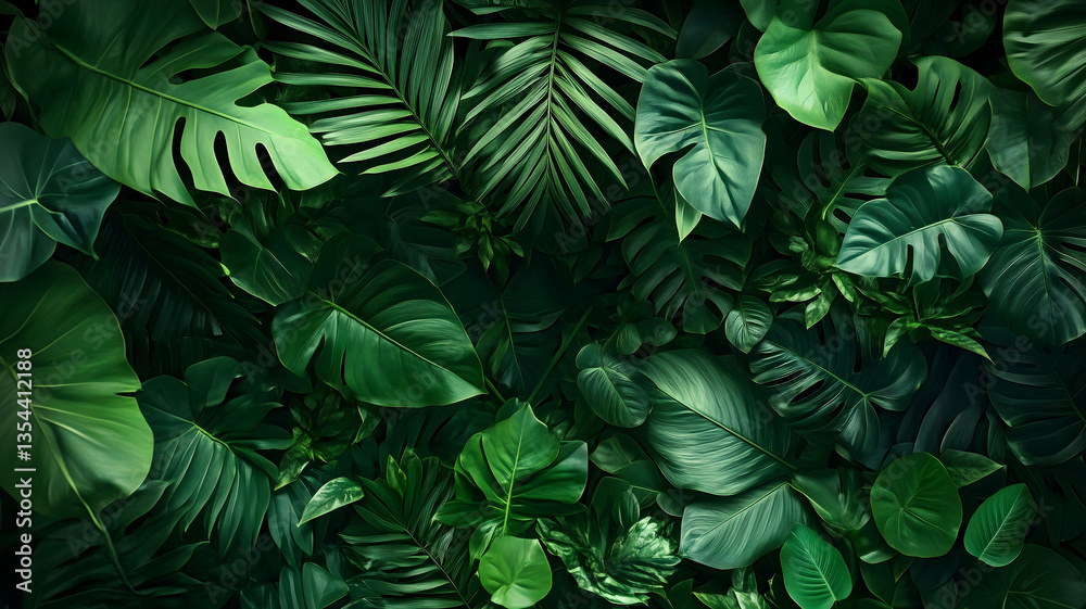 Naklejka premium Lush Green Tropical Leaves Background