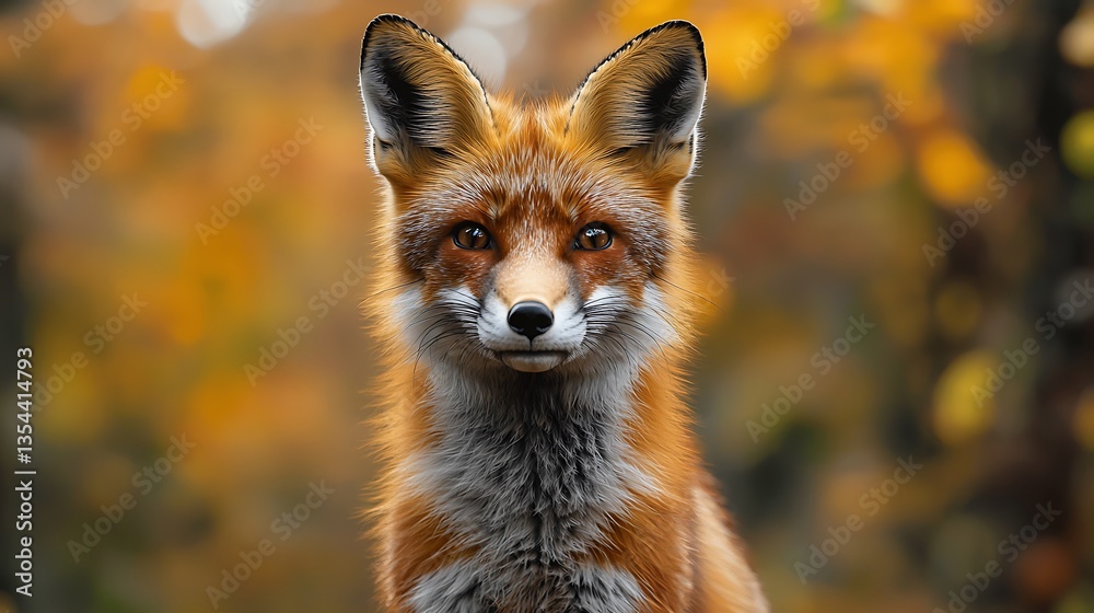 Fototapeta premium Red fox portrait in autumn forest.