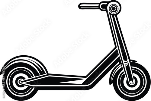 minimal Two wheeled Kick scooter vector black color silhouette, white background