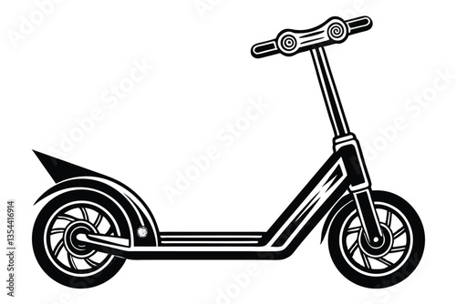 minimal Two wheeled Kick scooter vector black color silhouette, white background