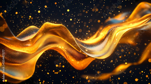 Golden Waves Flowing in Dark Background with Light Spots
