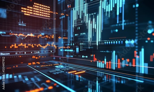 Financial data analysis stock market charts and trading screen