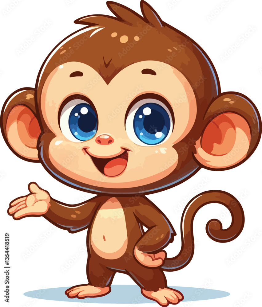 Obraz premium A cute brown baby bear cartoon vector illustration evokes a happy, funny animal character