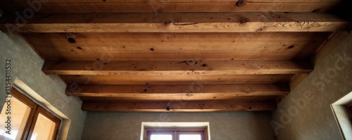 Wallpaper Mural Distressed wooden beam ceiling with exposed knots and cracks, old building, wood grain Torontodigital.ca