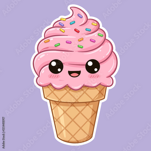 Kawaii Ice Cream Flat Design Graphic
