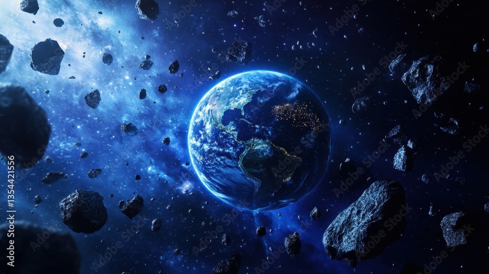Naklejka premium Earth from Space with Asteroids
