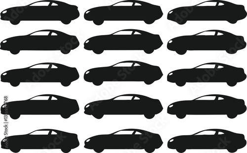 Seamless Pattern of Silhouetted Cars in a Row