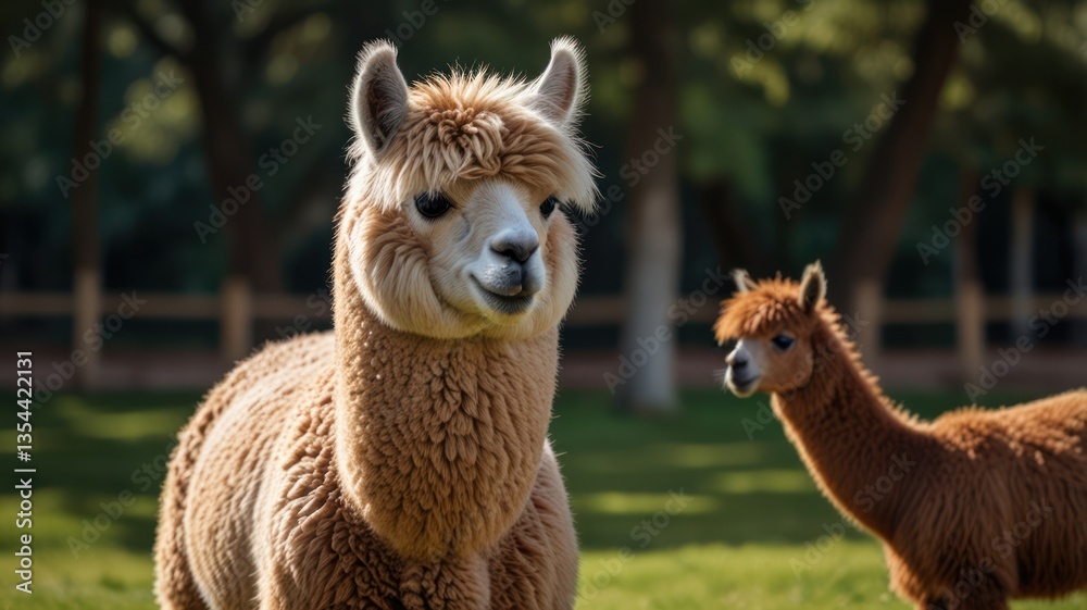 Obraz premium Two alpacas in a field (6)