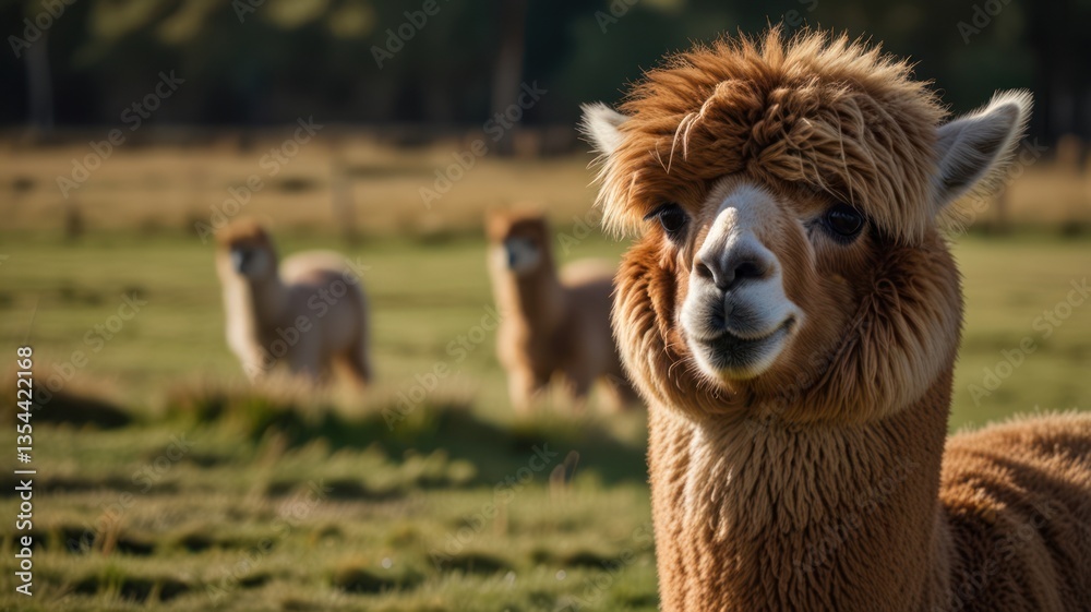 Obraz premium Fluffy alpaca in a field (1)