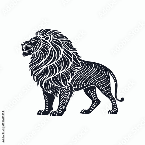 LION BLACK LINE PATTERN VECTOR WITH WHITE VECTOR ART.eps