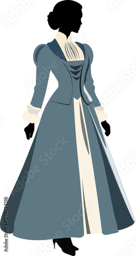 Lady's silhouette in a blue dress in the Grigorianism era