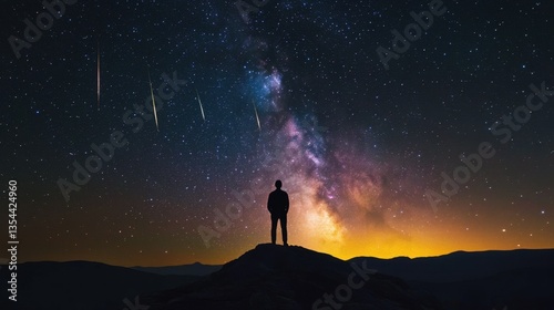Silhouette Gazing at Milky Way and Meteor Shower