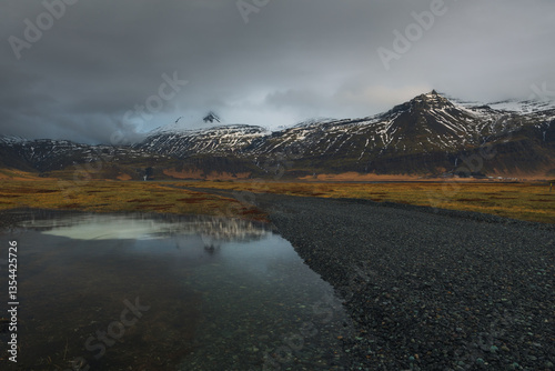 Obraz na płótnie Iceland's diverse landscape features majestic mountains, dramatic coastlines, glaciers, and volcanic fields. A land of contrasts, where fire meets ice, offering breathtaking views for nature and trave w salonie