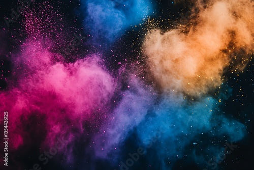 Colored Powder Explosion on Black Background High-Speed Burst