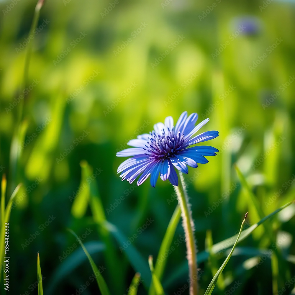 Obraz premium Single Blue Cornflower on Grass