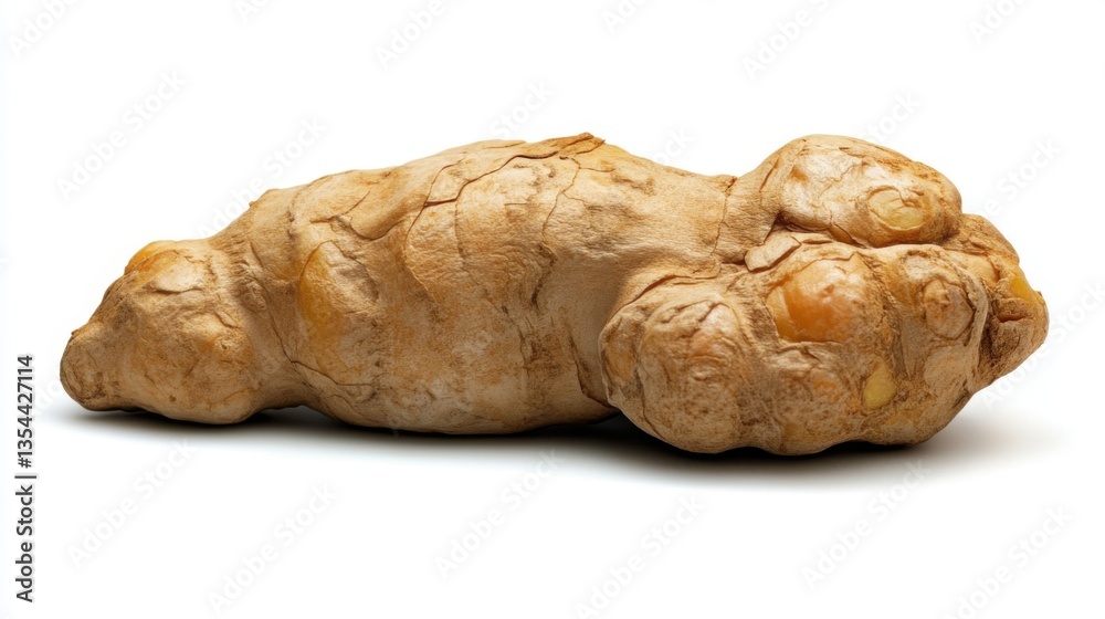 Single Piece of Brown Ginger Root on White Background Single Piece of Brown Ginger Root on White Background