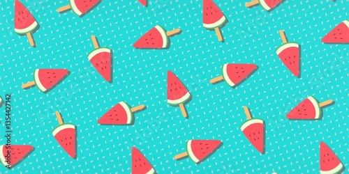 Refreshing Summer Watermelon Popsicles Teal Background Pattern Design