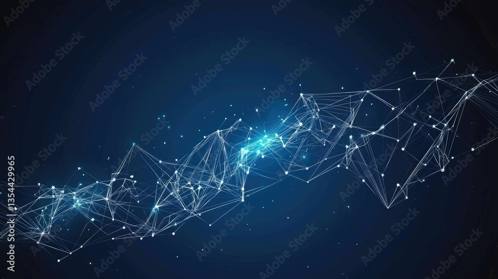 Network connections. Blue digital nodes and lines forming communication bridge. Technology background