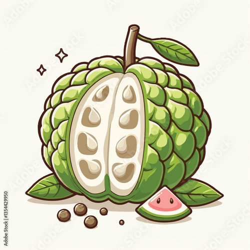 cherimoya, green, fruit, fresh, food, ripe, exotic, sweet, tropical, organic, custard, background, healthy, raw, annona, white, custard apple, delicious, tasty, isolated, dessert, seed, half, chirimoy