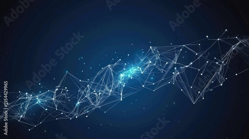 Network connections. Blue digital nodes and lines forming communication bridge. Technology background