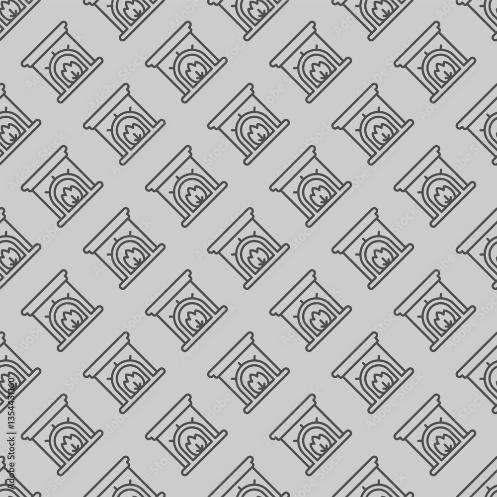 Fototapeta premium Fireplace with fire line seamless pattern, happy christmas theme. Vector graphics. Fireplace chimney, arch interior sign with background, repeat line icon.