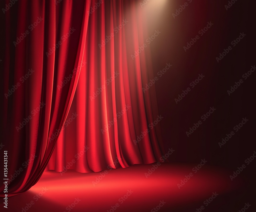Fototapeta premium Elegant Red Theater Curtain Backdrop with Dramatic Lighting for Performance