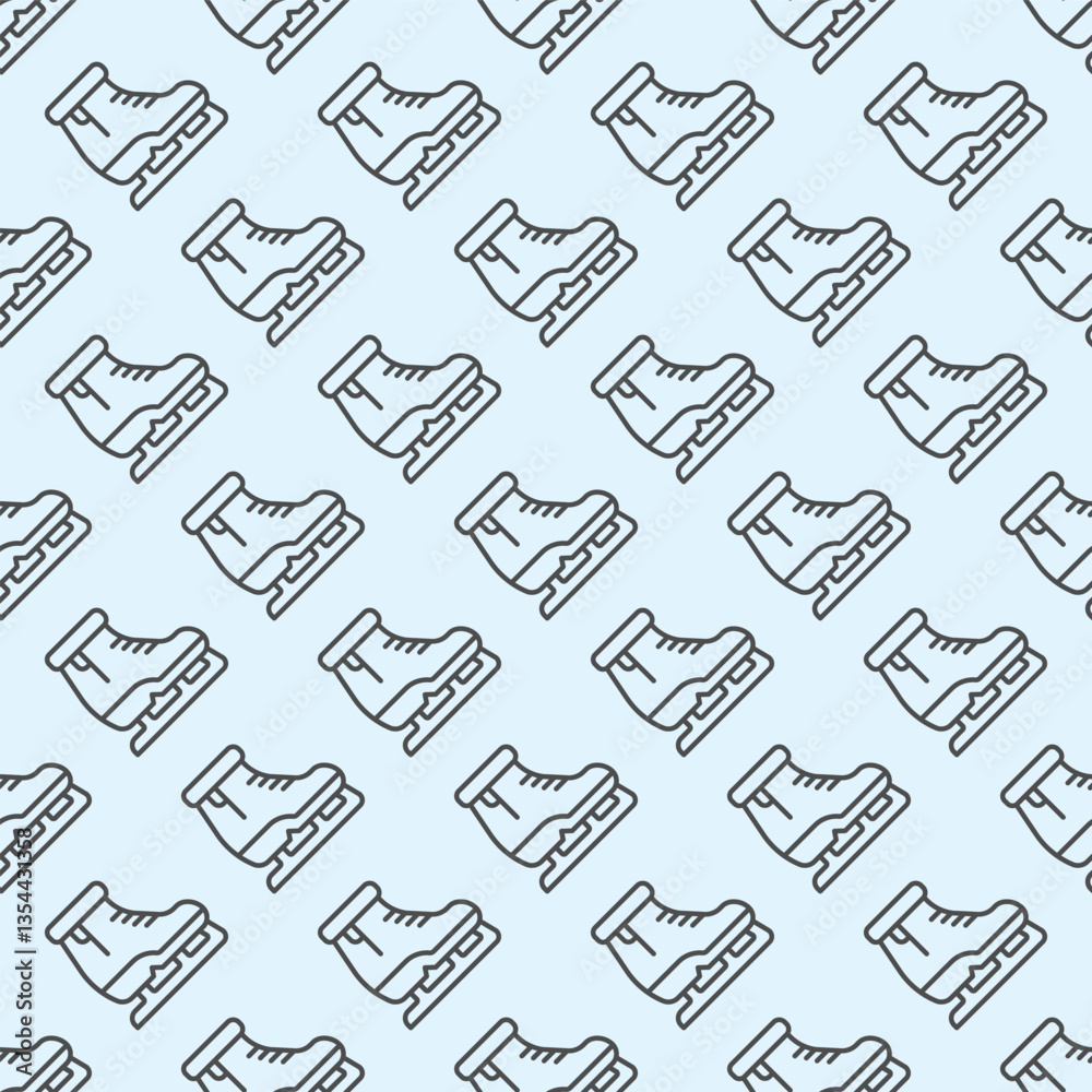 Shoes for skating line seamless pattern, winter sport theme. Vector graphics. Skates boot, ski shoe with blade sign with background, repeat line icon. Shoes for skating line seamless pattern, winter sport theme. Vector graphics. Skates boot, ski shoe with blade sign with background, repeat line icon.