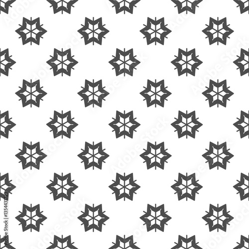 Snowflake solid seamless pattern, happy christmas theme. Vector graphics. Polygonal snowflake shape, snow sign with background, repeat glyph icon.