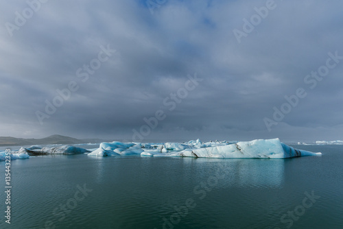 Obraz na płótnie Seals resting on Icelandic ice floes, surrounded by the pristine Arctic landscape. A peaceful wildlife scene in the cold northern waters. Perfect for nature, wildlife, and travel themes. w salonie