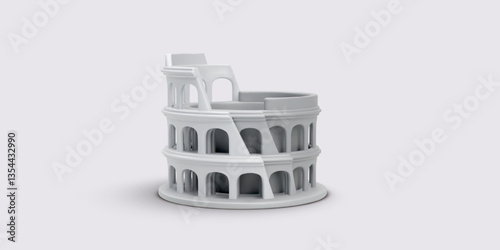 White 3d realistic coliseum icon isolated on light background. Vector illustration