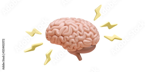 3d Realistic brain with flash isolated on white background. Vector illustration
